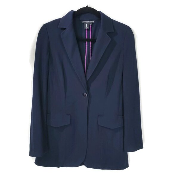 Peace of Cloth Panticular 1 Button Jacket Blazer Navy Size 4 Office Preppy Work - Picture 3 of 10